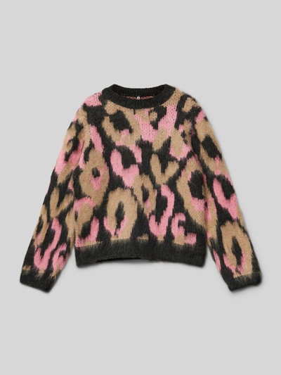 Only Regular fit gebreide pullover met abstract motief, model 'WILD' Zwart - 1