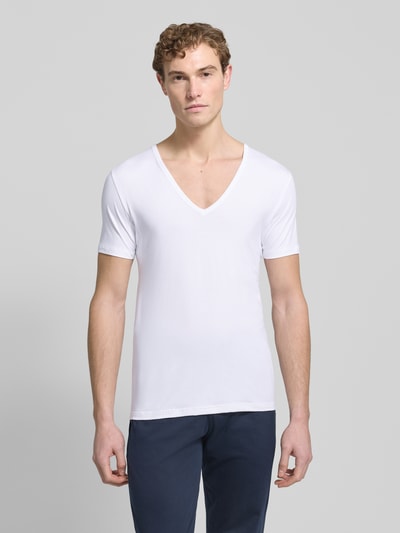 Mey Slim Fit T-shirt met V-hals Serie 'DRY COTTON FUNCTIONAL' Model 'DAS DRUNTERHEMD' Wit - 4