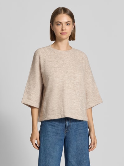 ONLY sweter o kroju regular fit z rękawami o dł. 3/4 model 'SIMONI' Piaskowy melanż 4