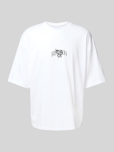 REVIEW T-shirt o kroju oversized z okrągłym, prążkowanym dekoltem Biały 2