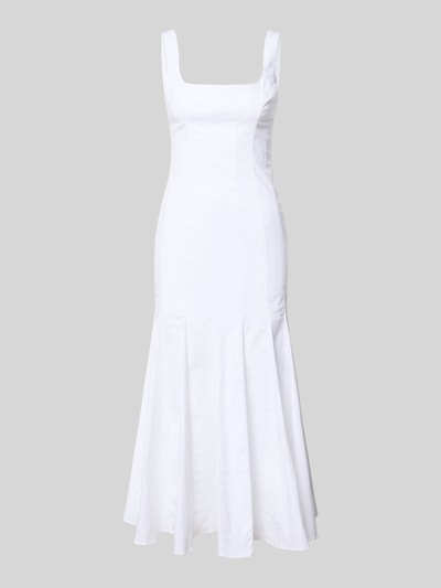 Produktfoto, weißes, ärmelloses Midikleid aus Baumwoll-Mix mit Stretch, Karree-Ausschnitt, Modell 'LOLITA' von Bardot, körpernaher Schnitt
