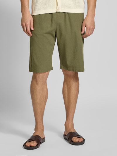 Wood Wood Regular Fit Leinenshorts mit elastischem Bund Modell 'enoch' Oliv 4