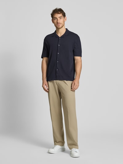 Marc O'Polo Regular Fit Poloshirt aus Baumwoll-Leinen-Mix Marine 1