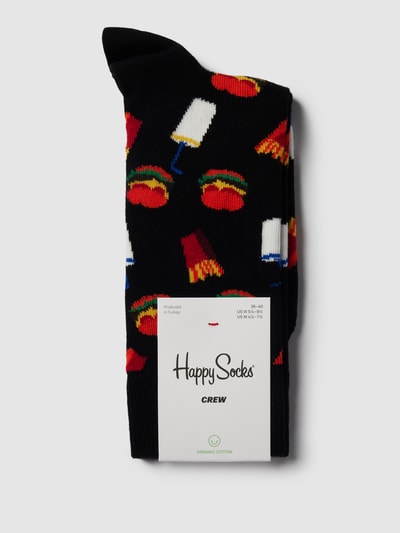 Happy Socks Sokken met all-over motief, model 'BURGER' Zwart - 3
