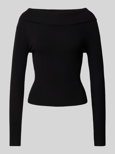 Review Strickpullover mit geripptem U-Boot-Ausschnitt Black 2