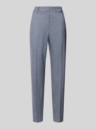 Produktfoto, Slim Fit Anzughose mit Bügelfalten von COMMA in Hellgrau, mit Knopf- und Reißverschluss, Gürtelschlaufen sowie Eingriff- und Gesäßtaschen, glatte Textur, Damenhose, Bundweite bei Größe 36: 45 cm, Innenbeinlänge bei Größe 36: 73 cm