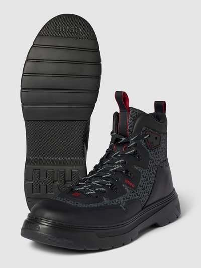 HUGO Veterboots met labeldetails, model 'Urian' Zwart - 4