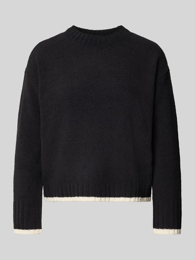 VERO MODA Regular Fit Strickpullover mit Kontrastsaum Modell 'SHADOW' Black 2