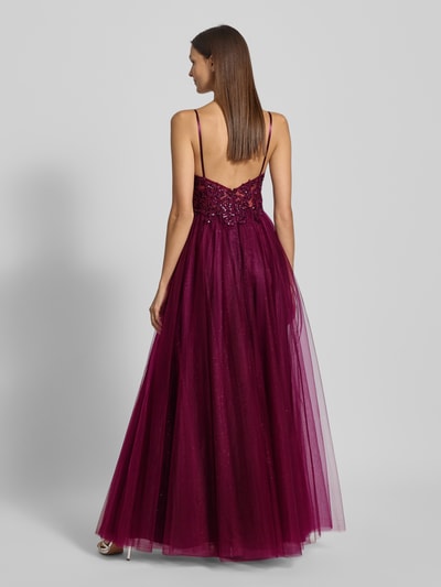 Luxuar Regular Fit Abendkleid mit floralem Spitzenbesatz Pflaume 5