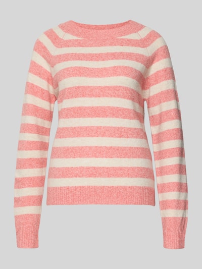 Produktfoto, Regular Fit Strickpullover mit Crew Neck Modell 'DOFFY' von Vero Moda, unifarben, gestrickte Optik in Rosa und Creme, gerippte Abschlüsse.