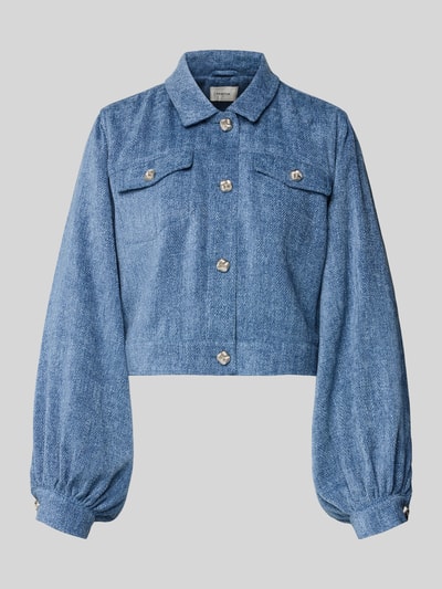 Produktfoto, Blazer mit Knopfleiste Modell 'vally' von Gestuz, Regular-Fit, Hemdblusenkragen, blaue Struktur, Brusttaschen, 48 cm Rückenlänge