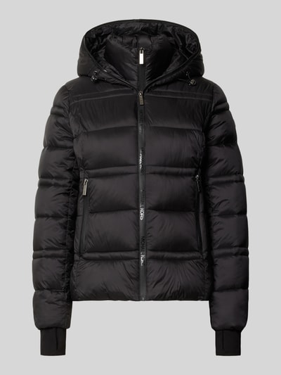Produktfoto, zwarte Steppjacke mit Kapuze und Reißverschlusstaschen van MICHAEL Michael Kors met doorgestikte naden en elastische zoom, model 'PACKABLE WITH BIB'