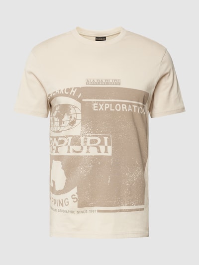 Napapijri T-shirt met labelprint met statement, model 'MANTA' Beige - 2