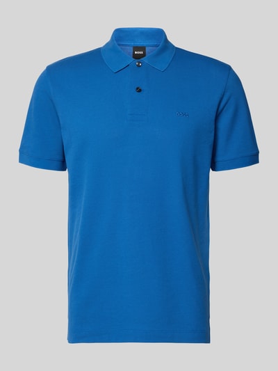 Produktfoto, Regular Fit Poloshirt aus reiner Baumwolle Modell 'PALLAS' von BOSS, Optik: Unifarben, Label-Stitching-Applikation, Piqué-Struktur, Farbe Blau.