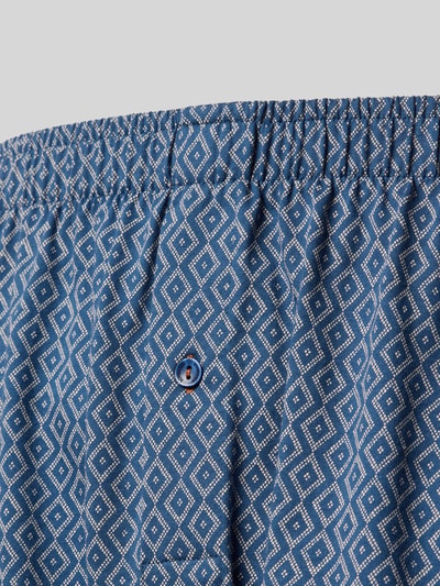 Productfoto, Boxershorts uit pure katoen in 2-pack van Schiesser, blauwe kleur met geometrisch patroon, elastische tailleband met labeldetail