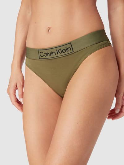 Calvin Klein Underwear Stringi z elastycznym pasem z logo Oliwkowy 3