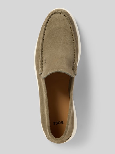 BOSS Lederloafer mit Label-Prägung Modell 'Sienne' Oliv 3
