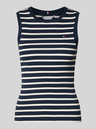 Productfoto, Slim Fit Tank Top aus reiner Baumwolle Modell 'SLIM CODY' van Tommy Hilfiger, donkerblauwwit gestreept, logo-stiksel, ronde hals, brede bandjes, effen look, slim fit, katoen.