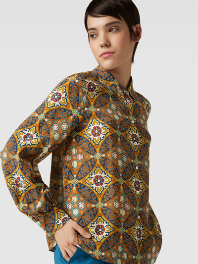 Weekend Max Mara Overhemdblouse van zijde met all-over motief, model 'ORONTE' Mosterdgeel - 3