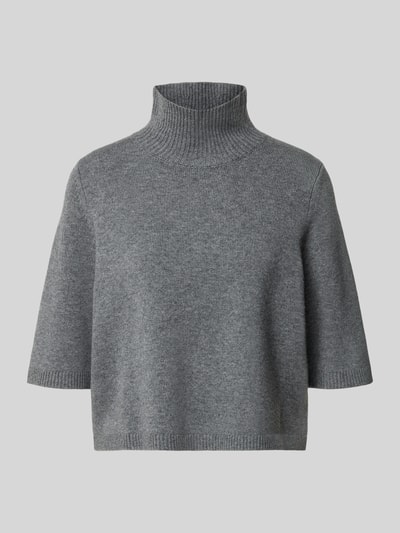 Produktfoto, Strickpullover mit Kaschmir-Anteil von Luisa Cerano, grau, lockere Passform, Stehkragen, gerippte Abschlüsse, 3/4-Arm, Damenmode, Baumwoll-Kaschmir-Mix