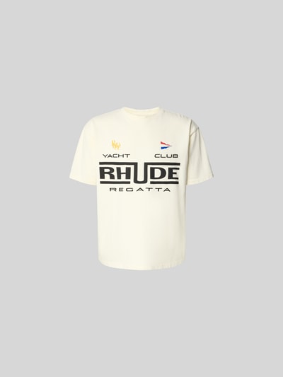 Produktfoto, Relaxed Fit T-Shirt mit Logo-Print von RHUDE aus reiner Baumwolle in Off-White mit Rundhalsausschnitt und kurzärmeligem Design