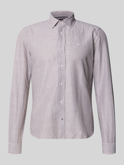 Produktfoto, Casual Fit Freizeithemd mit Kentkragen Modell 'Mike' von JOOP! Collection, Leinen-Baumwoll-Mix, schmal gestreift, Knopfleiste, Stitching, lange Ärmel, Rückenlänge 72 cm, Schulterbreite 43 cm, Ärmellänge 66 cm