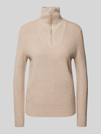 Christian Berg Woman Strickpullover mit Troyer-Kragen Metallic Beige Melange 2