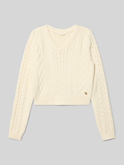 Guess Sweter krótki z dzianiny z detalem z logo Écru 1