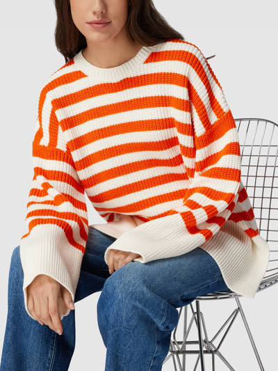 mbyM Gebreide pullover met streepmotief, model 'Rosso' Oranje - 3