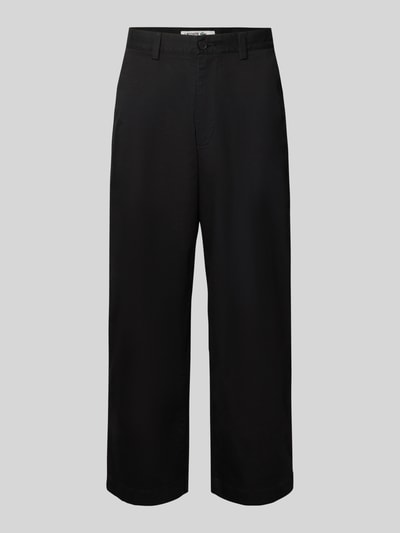 Productfoto, zwarte loose fit wijde broek van katoenmix, gladde structuur, Loose Fit Weite Hose aus Baumwoll-Mix van Lacoste, Heren