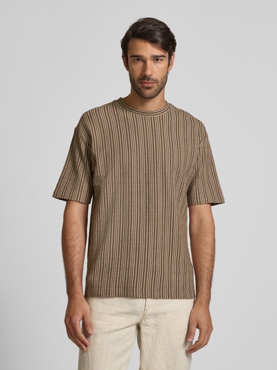 MCNEAL T-shirt met geribde ronde hals Middenbruin - 4