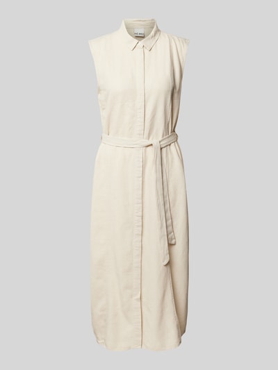 ICHI Hemdblusenkleid aus Leinen-Viskose-Mix mit Bindegürtel Beige 2