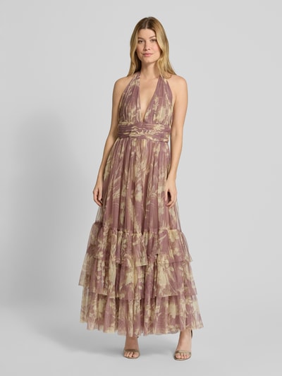 LACE & BEADS Sukienka wieczorowa z dekoltem w serek Różowawy 4