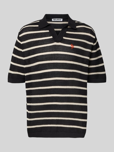 REVIEW Strickshirt mit Polokragen und Label-Stitching Black 2
