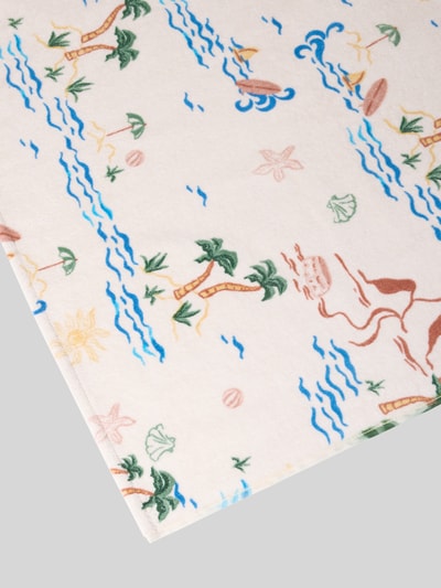 Produktfoto, Handtuch im Allover-Look von Jake*s Casual zeigt buntes Palmenmuster auf weißem, rechteckigem Baumwollstoff mit weicher Textur.
