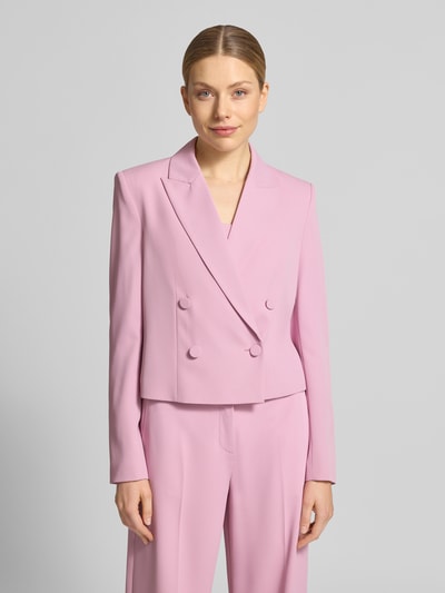 Frauenmodel trägt Zweireihiger Blazer mit Reverskragen von Jake*s Cocktail, Material-Mix mit Stretch-Anteil, Regular-Fit, Vorderansicht, Nahaufnahme Oberkörper.