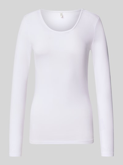 Produktfoto, wit modern fit t-shirt uit mix van modal en katoen model 'LIVE LOVE' van ONLY voor dames, effen kleur, gladde textuur