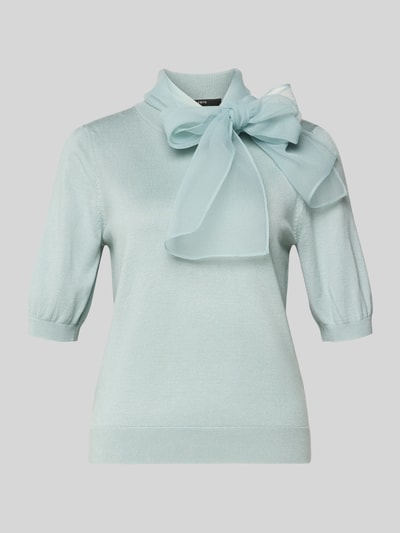 Produktfoto, Strickshirt mit Schluppe aus Chiffon von Zero in hellem Blau, Viskose-Mix, Körpernaher-Schnitt, Gerippte-Abschlüsse, 1/2-Arm