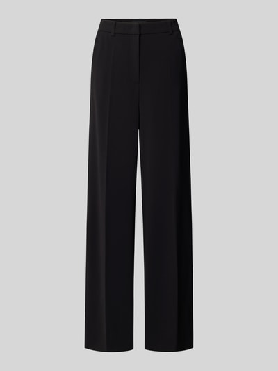 Produktfoto, schwarze weite Hose mit Gürtelschlaufen Modell 'ALEXIS' von CAMBIO auf grauem Hintergrund, glatte Textur, Damen Weite Hose