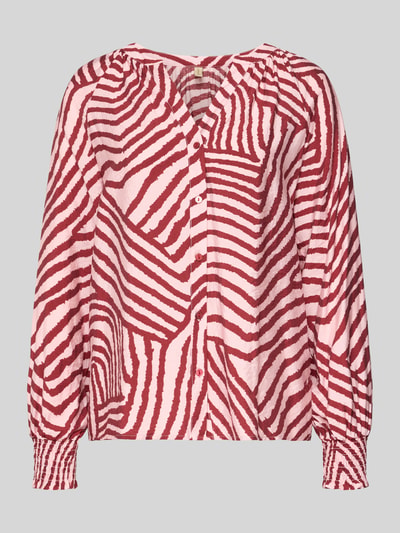 Productfoto, Hemdbluse met knoopsluiting model 'BECCA' van Soyaconcept, viscosemix, los vallende fit, V-hals, rood-wit zebrapatroon, damesmode