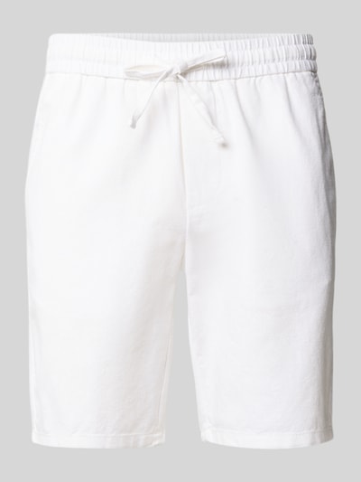 Produktfoto, Regular Fit Shorts aus Baumwoll-Leinen-Mix Modell 'LINUS' von Only & Sons in Weiß, Optik: Unifarben, elastischer Bund mit Tunnelzug, Eingrifftaschen, Gesäßtasche, Label-Applikation, strukturierte Oberfläche