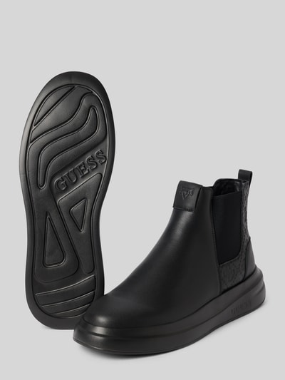 Productfoto, Chelsea Boots aus Leder-Mix Modell 'EMYL' van GUESS, zwarte afgeronde neus, gestructureerde zool, heren, context: leren mix, vetersluiting, hakhoogte 5 cm, schachthoogte 12 cm, schachtwijdte 10 cm