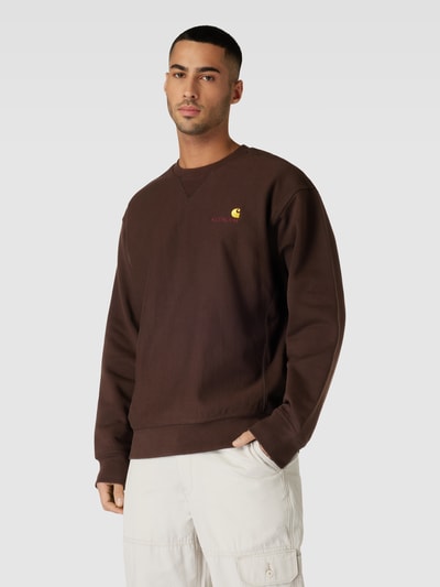 Carhartt Work In Progress Sweatshirt mit Label-Stitching Dunkelbraun 4