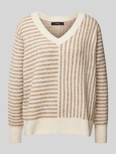 Vero Moda Comfort Fit Strickpullover mit zweifachem Streifenmuster Modell 'URANUS' Beige 2