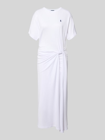 Produktfoto, weißes körpernahes Freizeitkleid aus Lyocell-Mix von Polo Ralph Lauren mit Melange-Optik, Rundhals, Logo-Stitching und Midi-Länge.