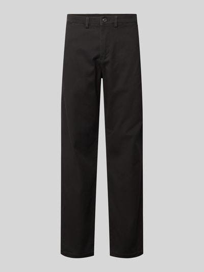 Produktfoto, schwarze gerade geschnittene Hose mit glatter Oberfläche, Straight Fit Chino aus Baumwoll-Mix Modell 'Miles' von Selected, Herren Chino