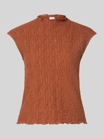 Produktfoto, Top mit Strukturmuster von Jake*s Collection, bawełniany mix ze stretch, krój regular fit, wzór strukturalny, stójka, długość pleców w rozmiarze S: 53 cm, kolor rdzawy, faktura widoczna, neutralne tło