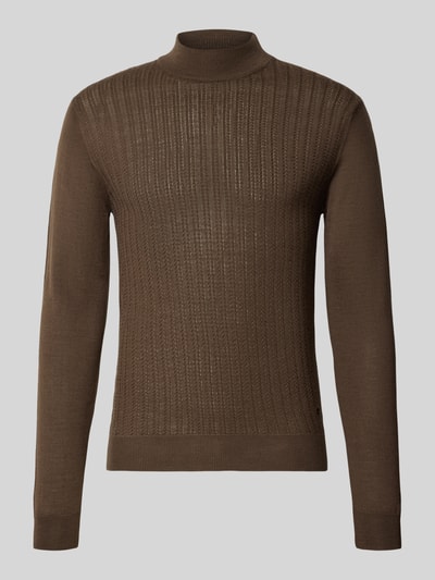 Manuel Ritz Pullover aus Wolle mit Strukturstrick Dunkelbraun 1