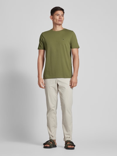 Fynch-Hatton T-Shirt mit Logo-Stitching Khaki Melange 1