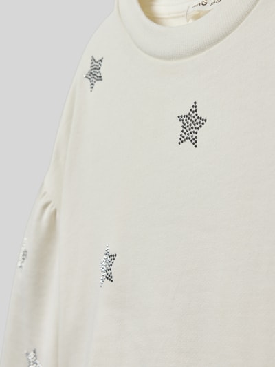 Produktfoto, Sweatshirt mit gerippten Abschlüssen von Mango in Creme mit silbernen Stern-Applikationen, Reine Baumwolle, Regular-Fit, Rundhalsausschnitt